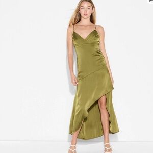 Satin Olive Green asymmetrical Dress